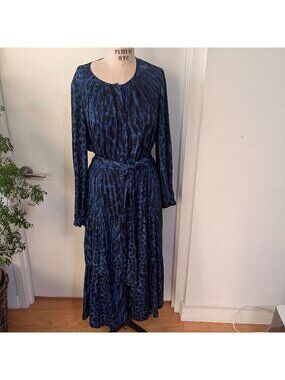 KOBI HALPERIN Blue/Black Leopard Print Poppi Dress Size Large
